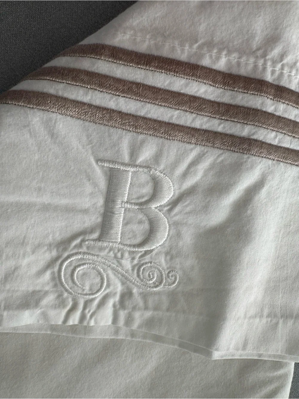 Pottery Barn Standard Size Pillowcase ~ White/Taupe Embroidered: B